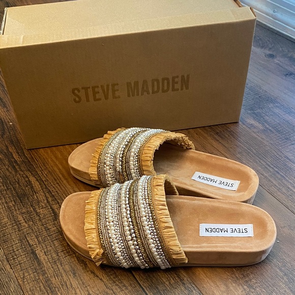 Steve Madden Shoes - Steve Madden Beige Beaded Fringe Sandals